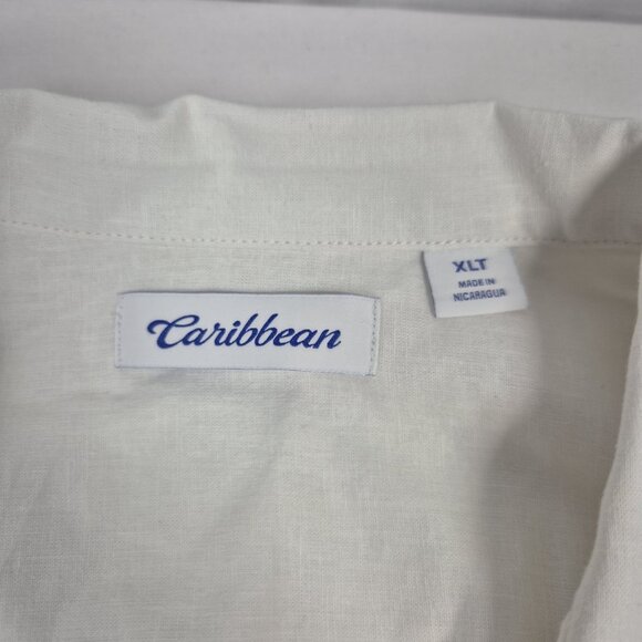 Caribbean Men' Shirt Size XLT Tall Linen Blend Short Sleeve button Up White (39) - Picture 9 of 12